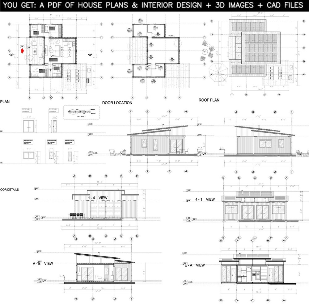 Container house plans - 3 bedrooms - 1 bathroom - Digital PDF File