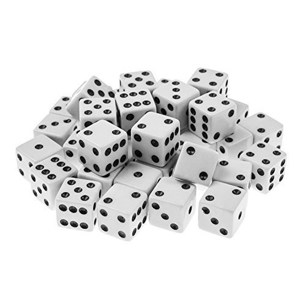 100 Pack Standard Game Dice 16mm (White) White