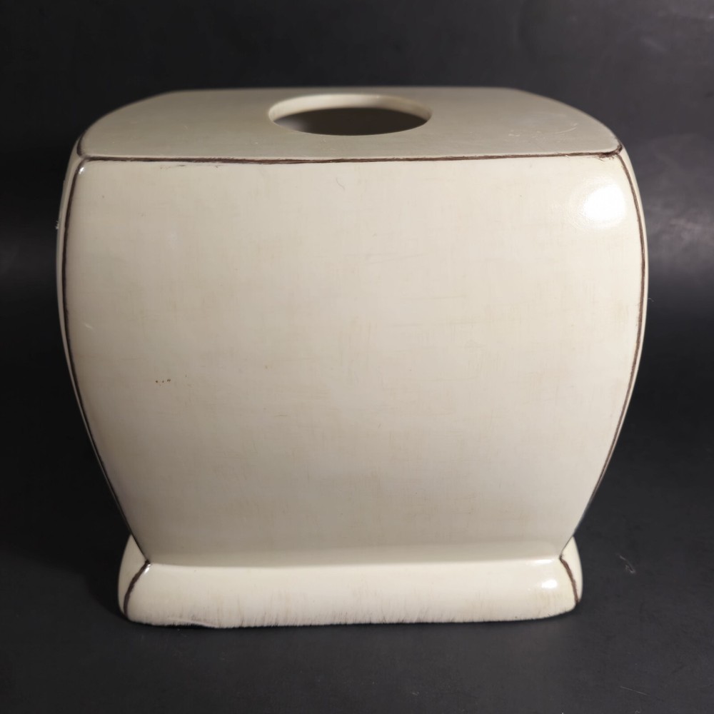 Kohls Ceramic Square Tissue Box Cover Hand Painted Heather Flowers 6.5"