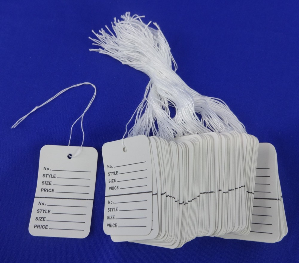 100 White Strung Garment Merchandise Price Tags Small