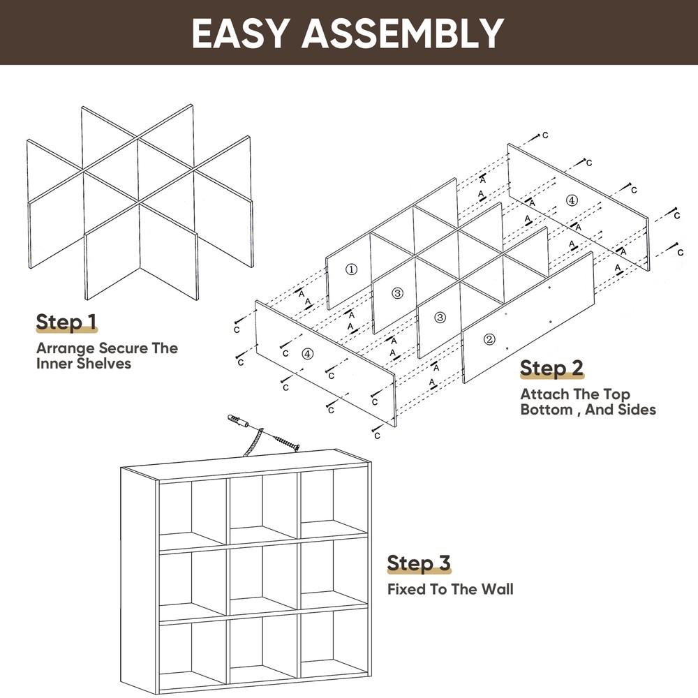Closet Organizer Storage Shelves Save Space Study Bookshelves 9-Cube, Brown