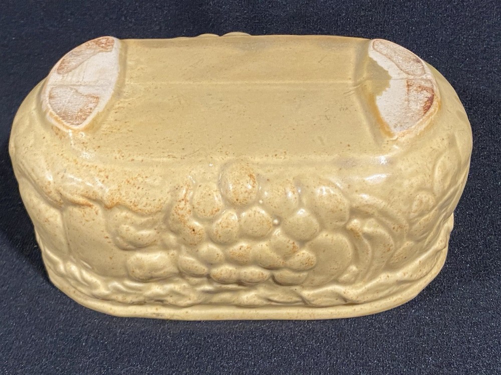 Vintage Speckled Mustard Yellow Ceramic Planter Rounded Rectangle Embossed Fruit