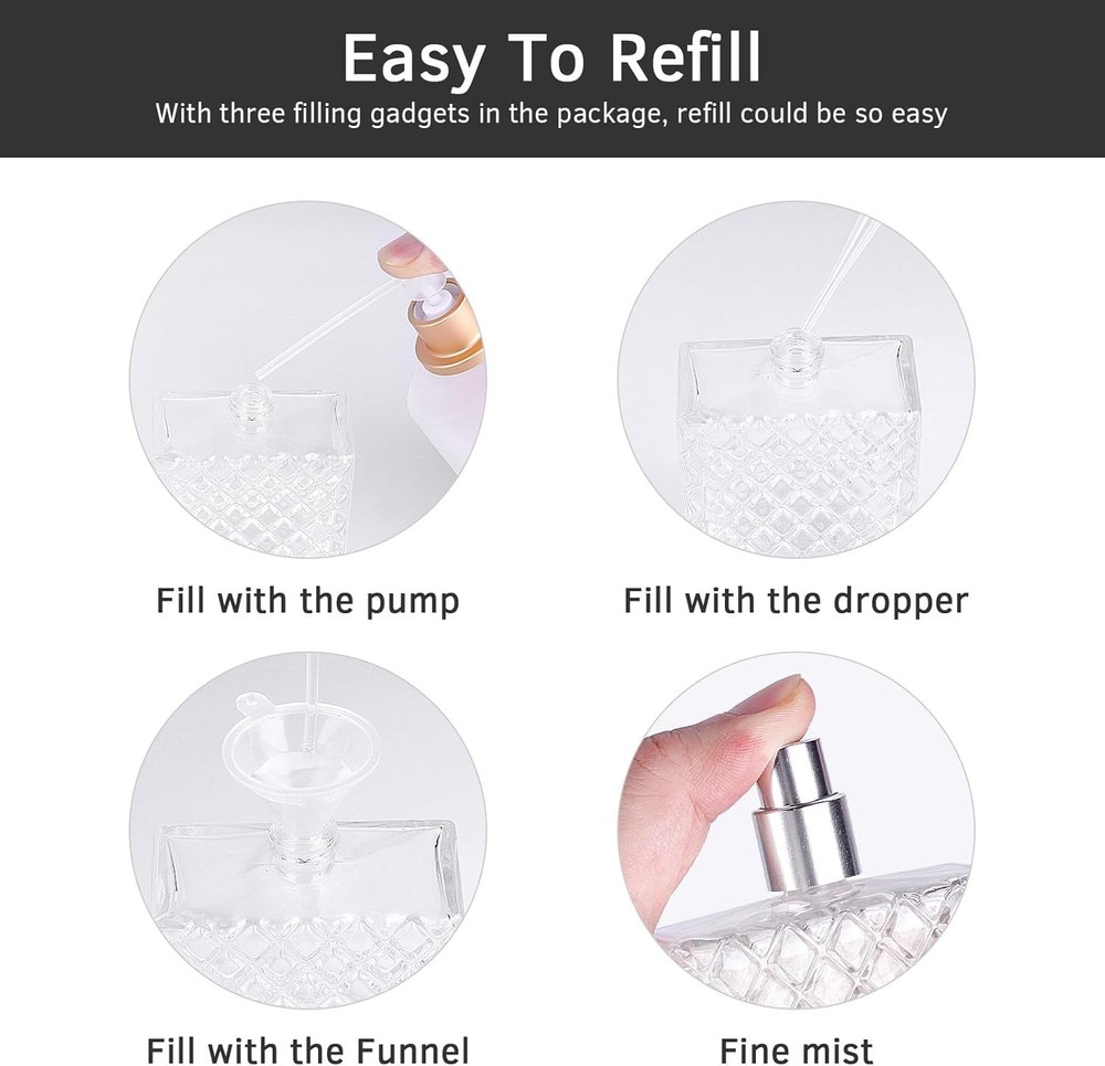 100ml/3.4oz Glass Perfume Atomizer Bottles, 2pcs Refillable Empty Perfume Bottle