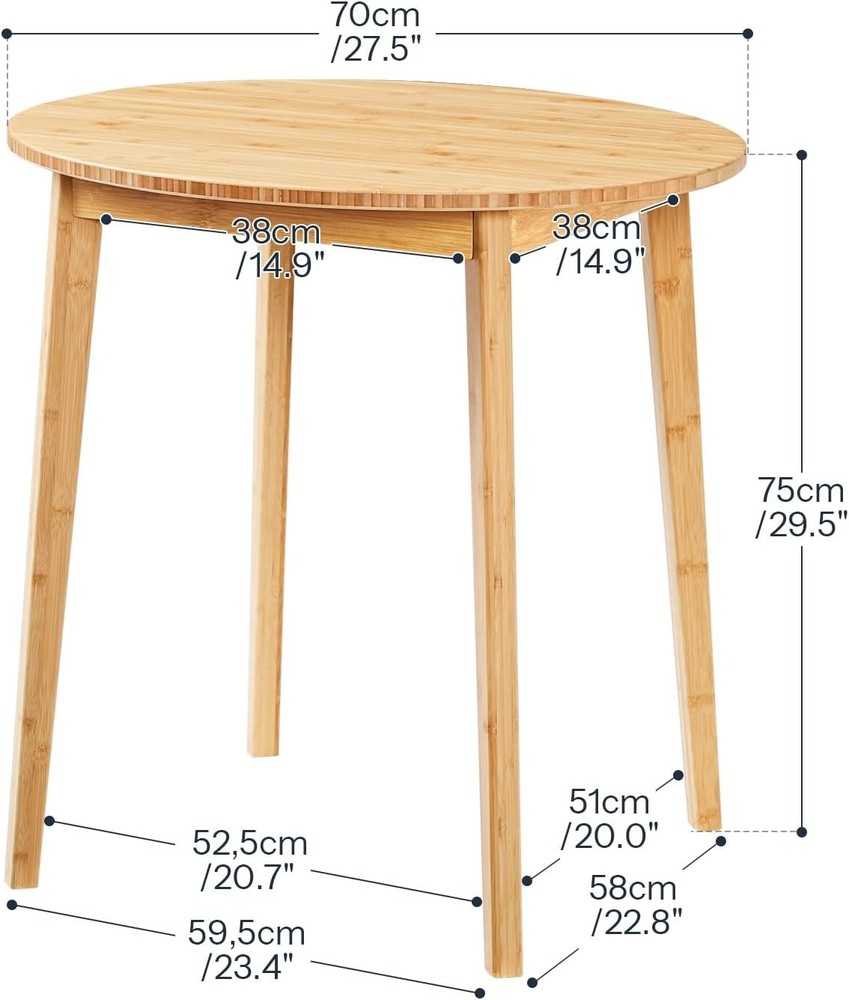 Bamboo Dining Table Round Dining Table 2 27.5" Kitchen Table Small Space Writing