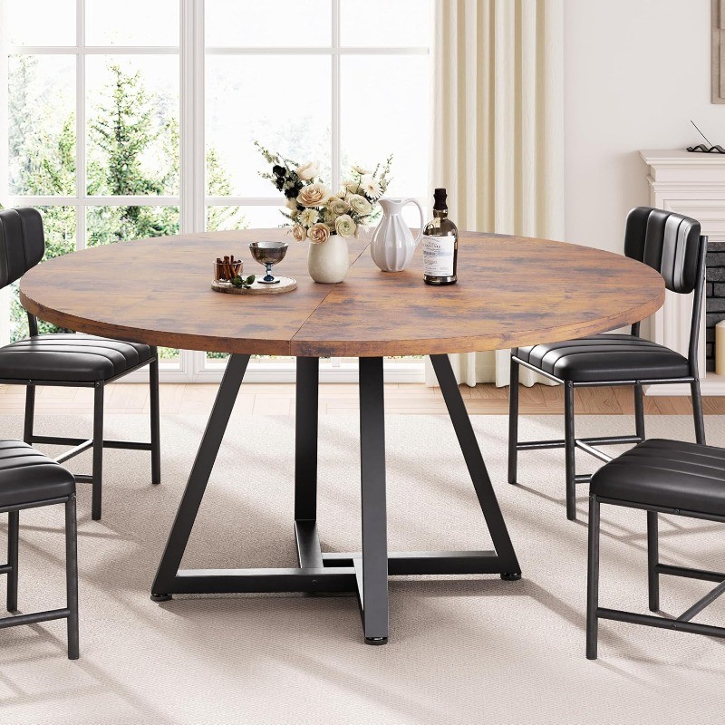 42“Round Kitchen Dining Room Table for 2-4, Circle Dining Dinner Table Pedestal