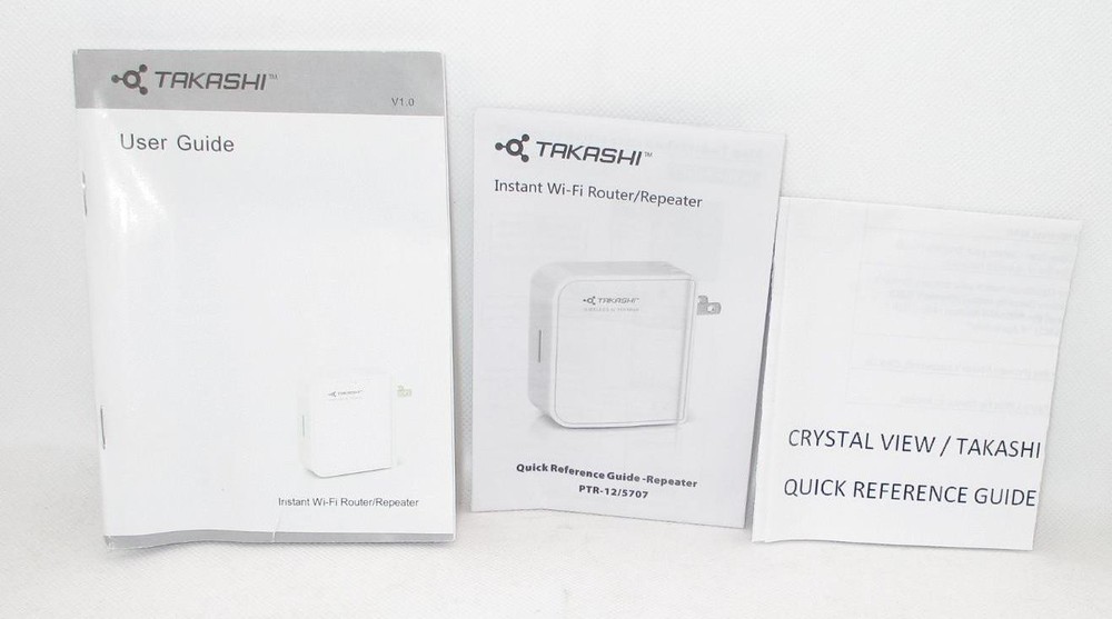 Takashi Instant Wireless Router and Repeater With User And Quick Reference Guide