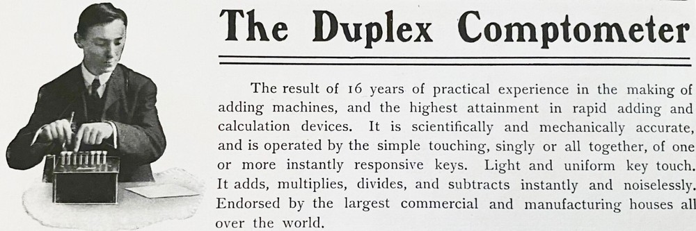 DUPLEX COMPTOMETER Felt&Tarrant Antique Adding Machine Calculator 1905 Print Ad