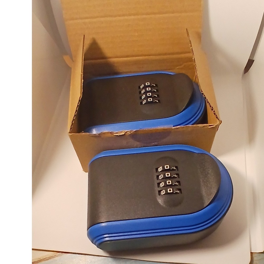 Wall Mounted Key Safe Lock Box 4Digit Combination 2PK Weather Resistant Blue Blk