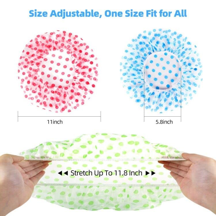 Shower Cap, Reusable Hat Bath Caps, Waterproof with Red, Blue, Green