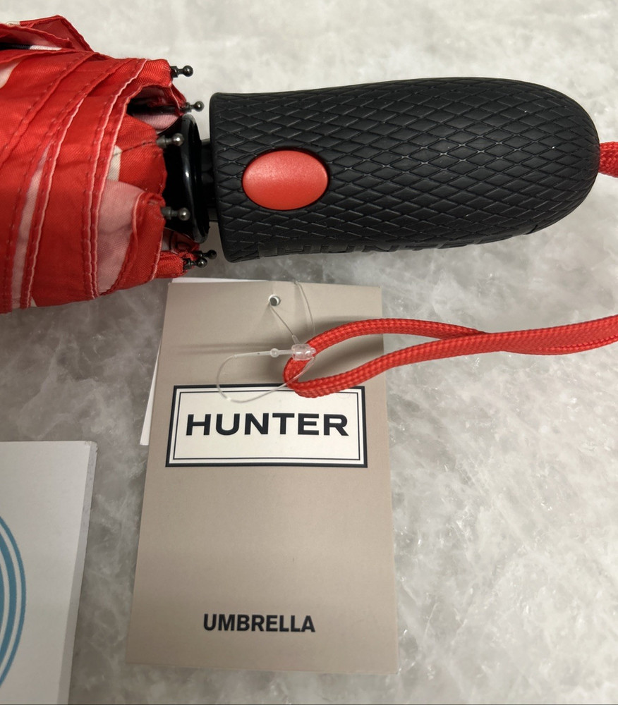 HUNTER UMBRELLA Black Red White Striped Trim Logo Hook Loop closure 3 available