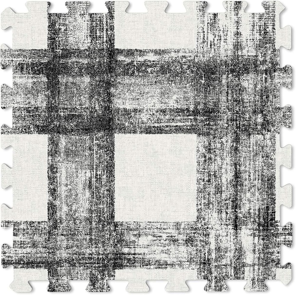 Customizable Black Plaid Interlocking Floor Tiles - Perfect for Any Space