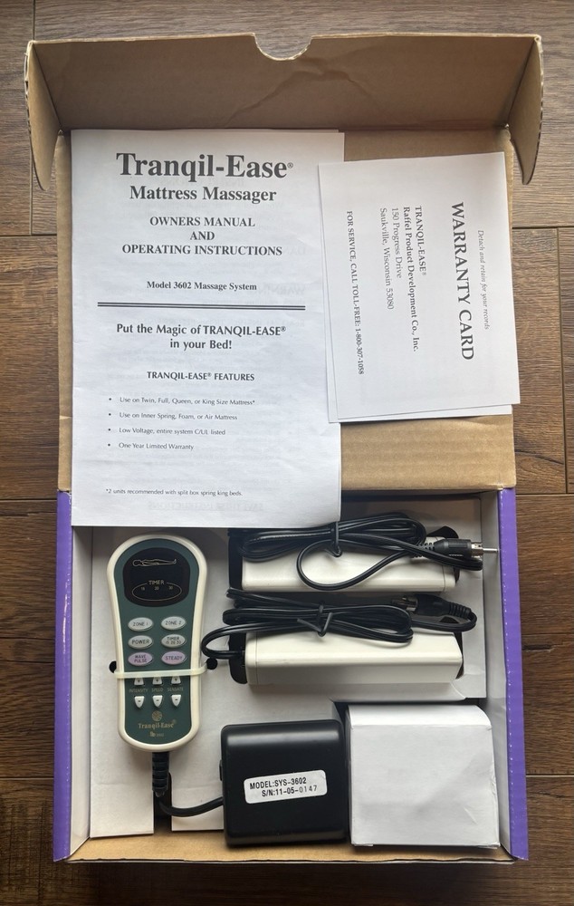 Tranquil-Ease Mattress Massager Model 3602 Full Set Open Box New