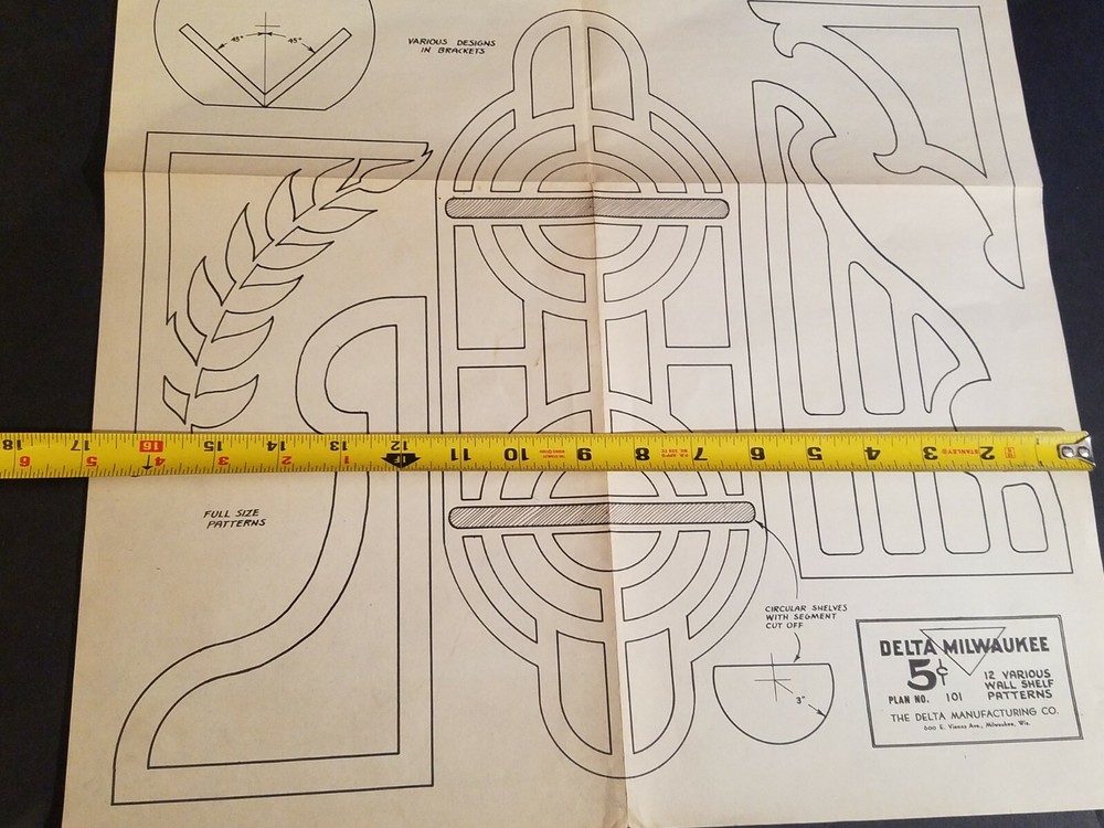 VTG Delta Milwaukee Woodworking Template Sheet 12 Various Wall Shelf Patterns