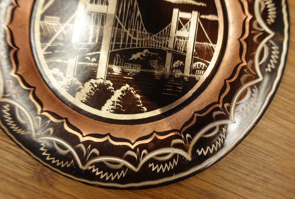 2 Decorative Etched Copper Wall Plates 7 3/8''