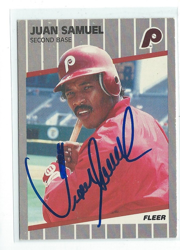 Juan Samuel Signed 1989 Fleer Card #581