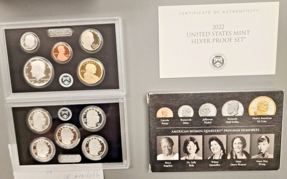 2022 SILVER Proof Set. 10 coin set. With COA
