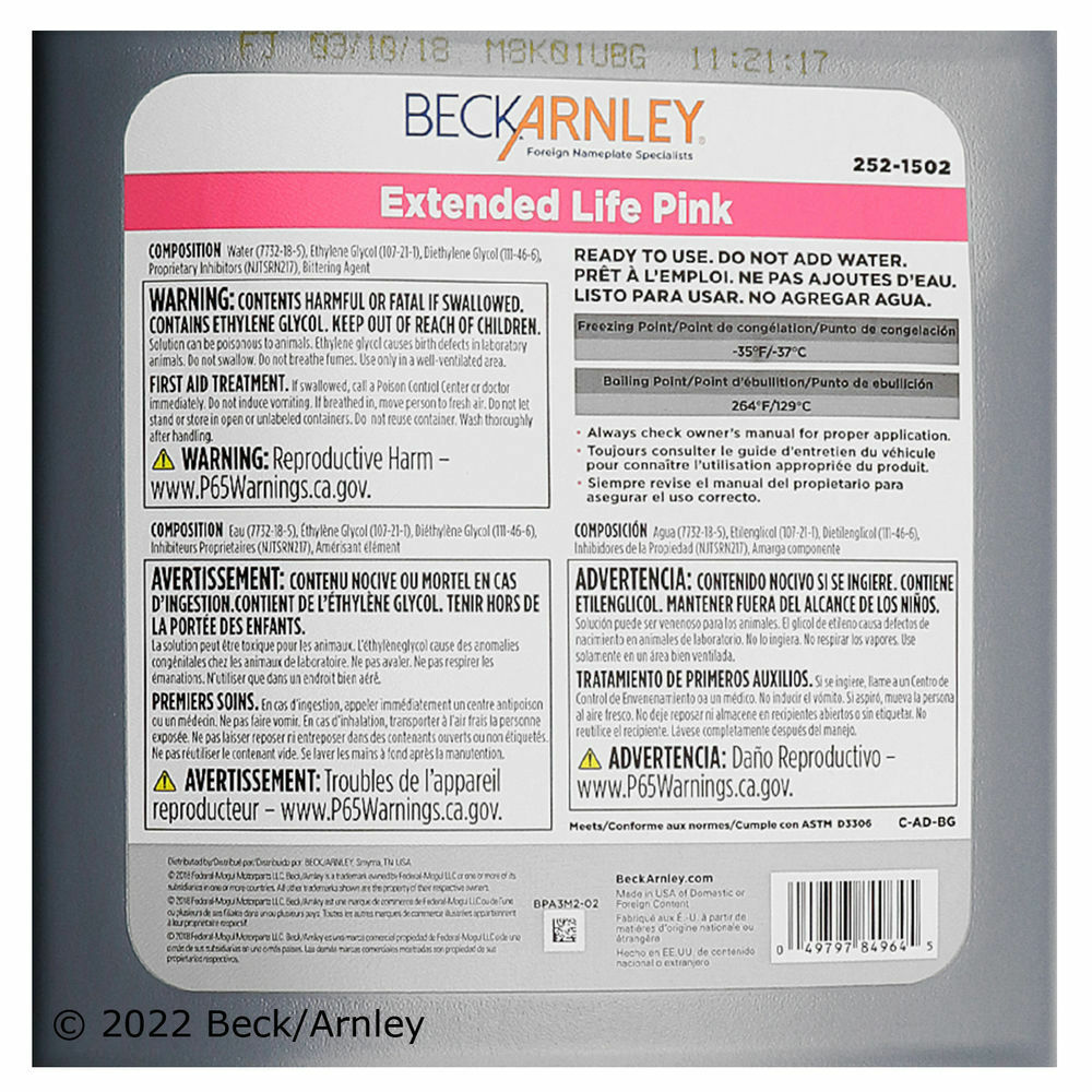 Engine Coolant / Antifreeze Beck/Arnley 252-1502