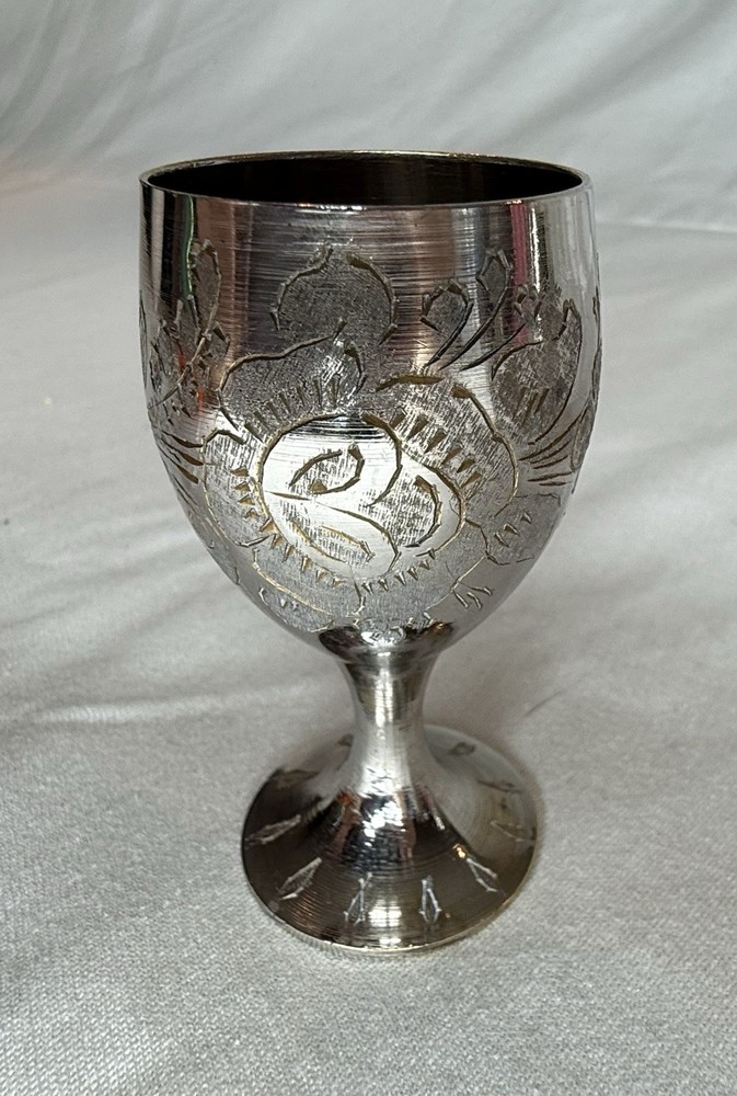 Silver Plated Floral Etched Brandy/Cordial Goblets