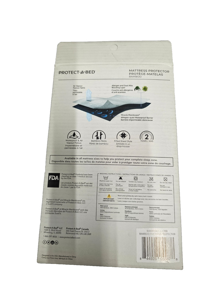 Crib Protect-A-Bed Mattress Protector Bamboo - Allergen Blocking