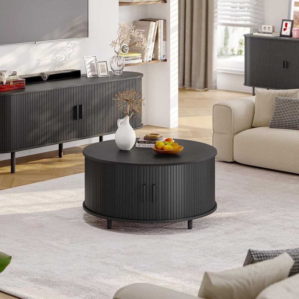 NEW ONBRILL Round Coffee Table with Storage, 31.5" Modern Coffee Table with 36