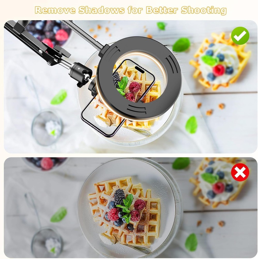 Overhead Camera Mount with Ring Light, Flexible Articulating Phone Arm Stand ...