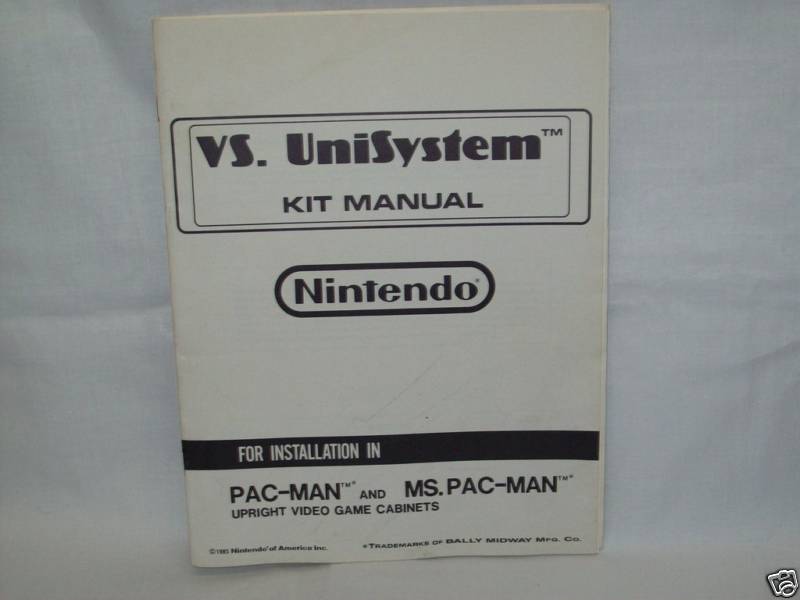 Vs. UniSystem Arcade Game Manual Original