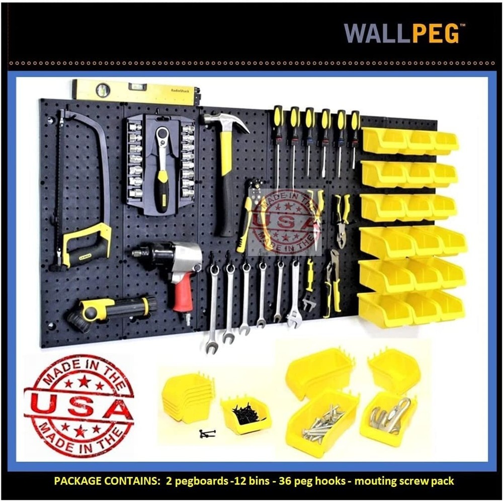 WallPeg Plastic Pegboard Tool Organizer - 72" WIDE Garage Organizer Storage