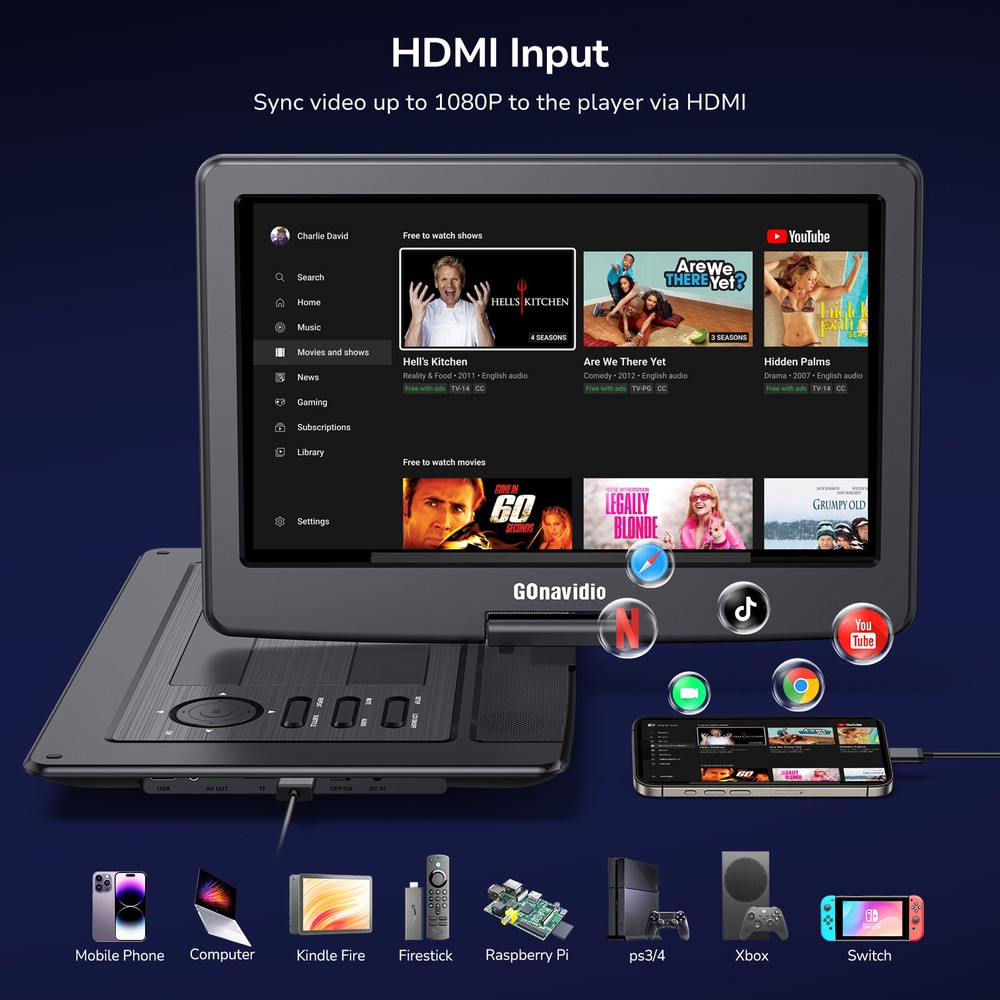19" Portable DVD Player w/ 16'' Large Screen 6 Hours Sync Screen Last Memory USB