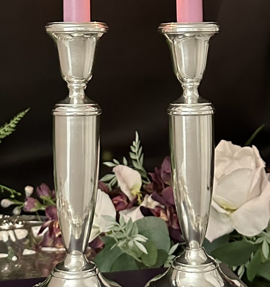 Sterling Silver FB Rogers Candle Holders 8" Silver Dinner Taper Candlesticks - 2