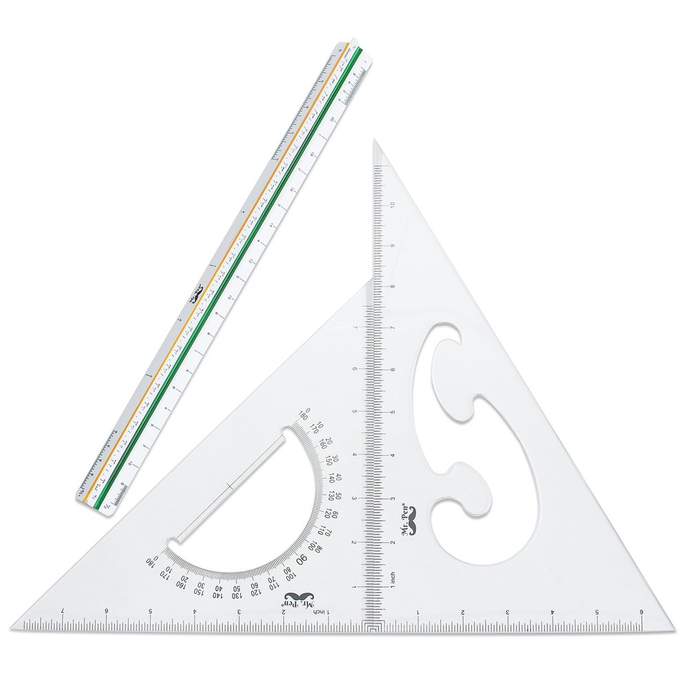Mr. Pen Architectural Triangular Ruler Set with 12 Inch Clear