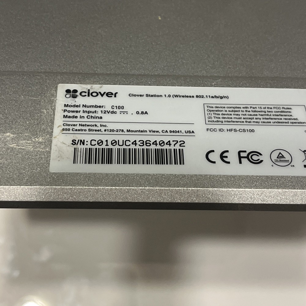 CLOVER C100 13" Touch Screen POS System No Cord