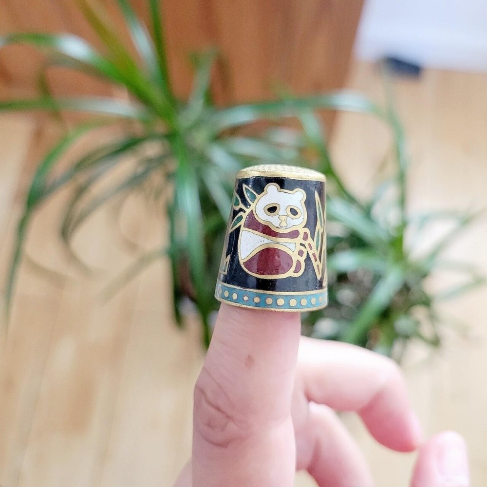 Vintage Cloisonne Panda Bear Thimble