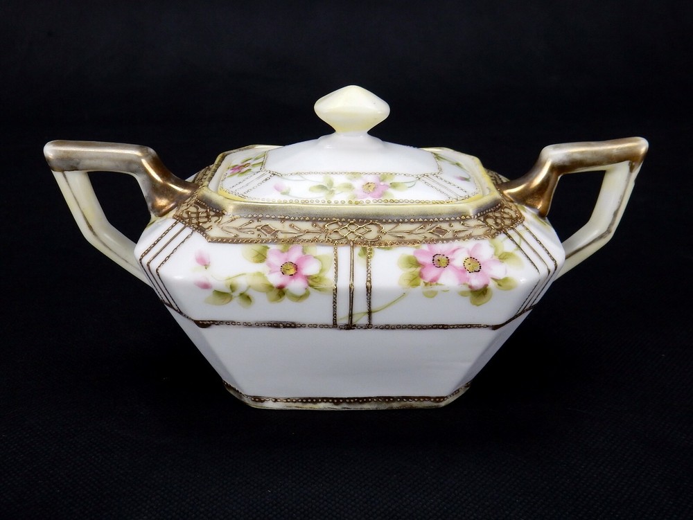 Nippon Creamer & Sugar Bowl, Hand Painted Nippon Rectangular Creamer & Sugar