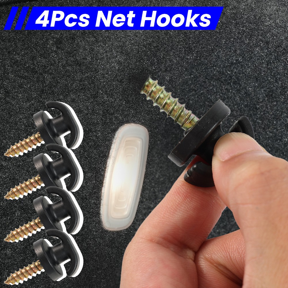 4Pcs.Car Rear Trunk Universal Envelope Cargo Net Tie Down Hook Ring Loop Hanging