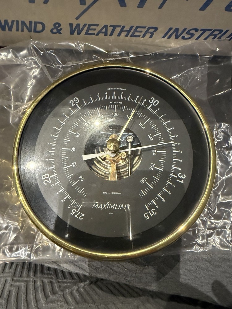 Maximum Proteus PRB Analog Barometer, Brass Case and Black Dial With Box Manual