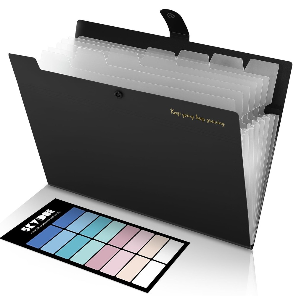 SKYDUE Accordion File Organizer, Expanding Folder with 8 Pockets, Black