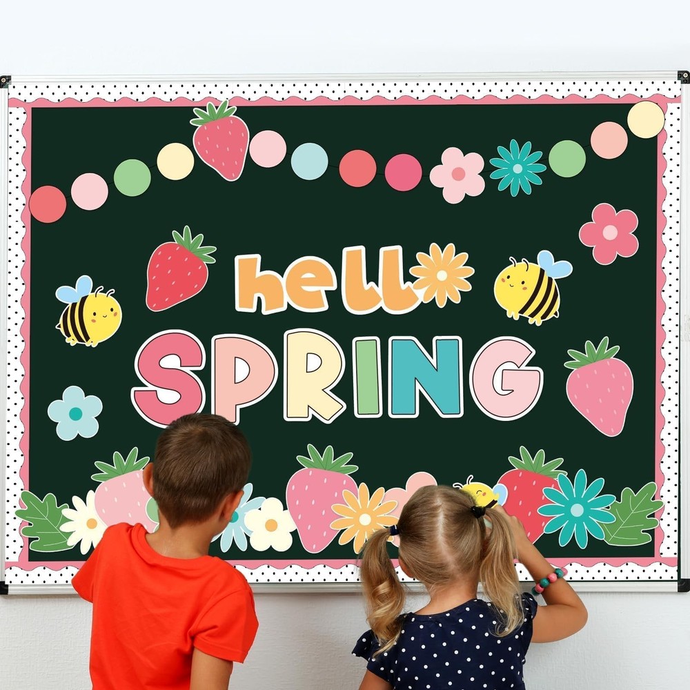 Hello Spring Bulletin Board Decorations Set Strawberry Flower Classroom