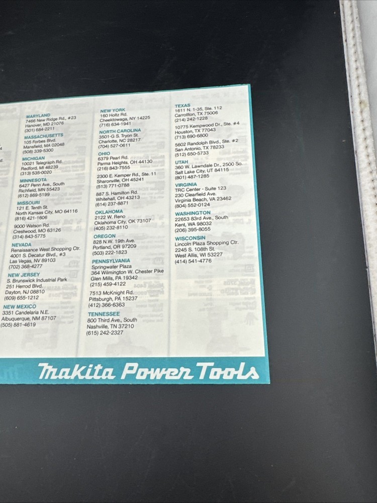 Makita Power Tools Owners Sales Guide Catalog Specifications List Foldout Chart