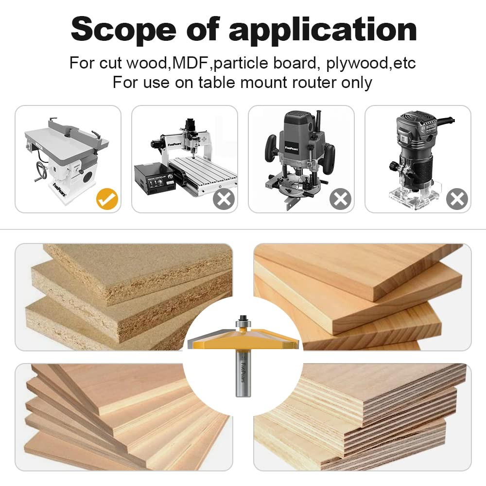 FivePears Bevel Raised Panel Router Bit - 3-1/2" Diameter - 1/2" Shank