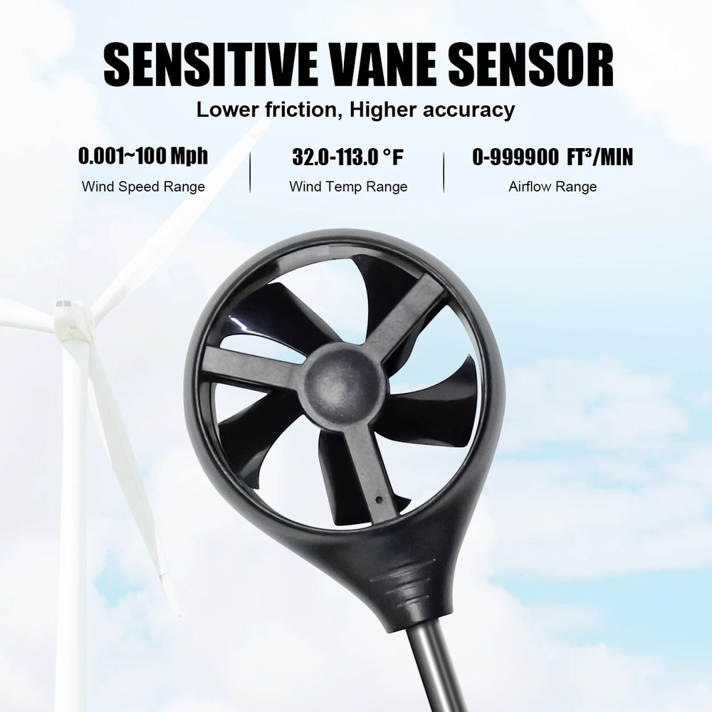 HVAC Anemometer Measures Wind Speed Wind Flow Temp Tester with Backlight