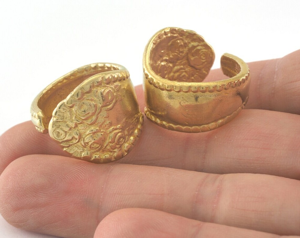 Spoon Ring Flower Patterned Adjustable Ring Raw Brass (18mm 8US inner size) 2710