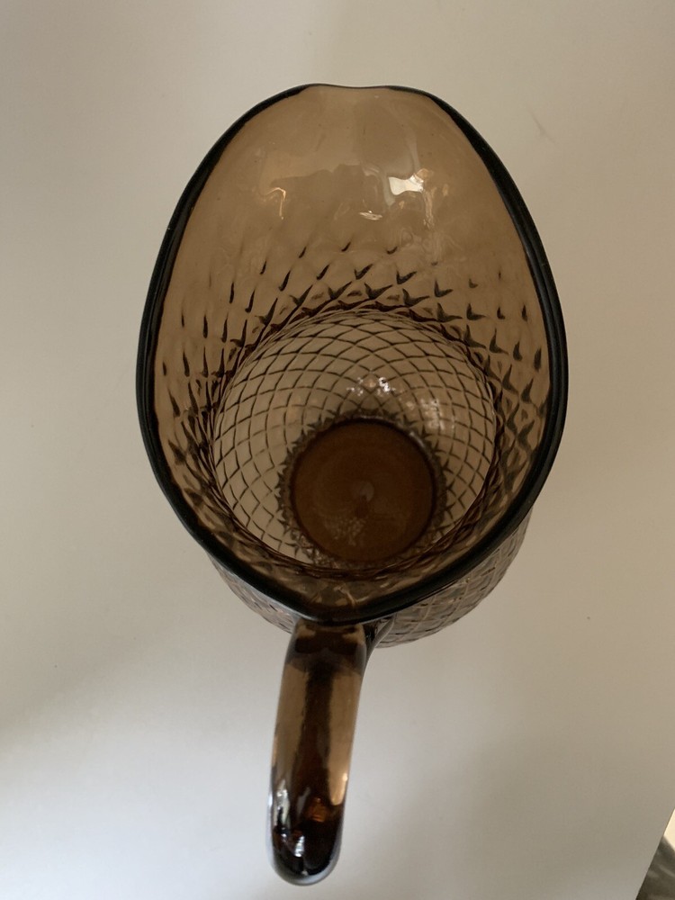 Vintage Brown Glass 9 1/2" tall Diamond Pattern Pitcher - Very Nice!