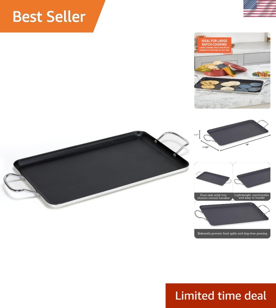 Double Burner Griddle Non-Stick 20-Inch, Black