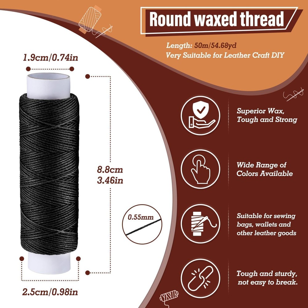 0.55 mm 54 Yards Leather Thread Waxed Thread for Leather Black