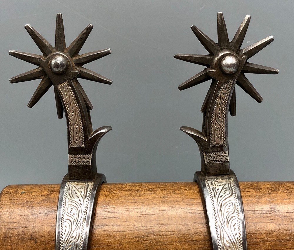 Single Mounted California Style Spurs With Silver Inlay