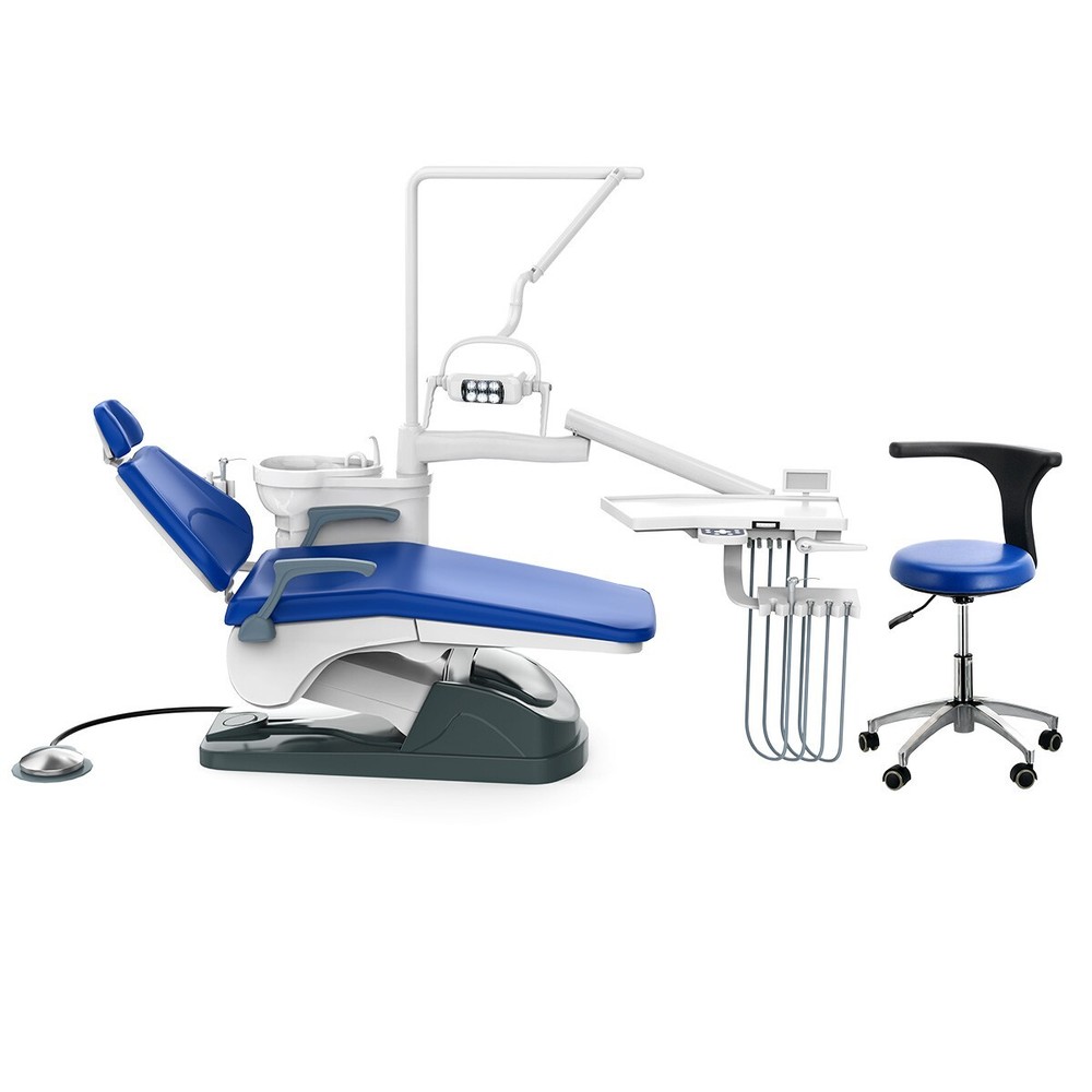 FDA Dental Unit Chair Computer Controlled DC Motor PU Leather With Stool Kit
