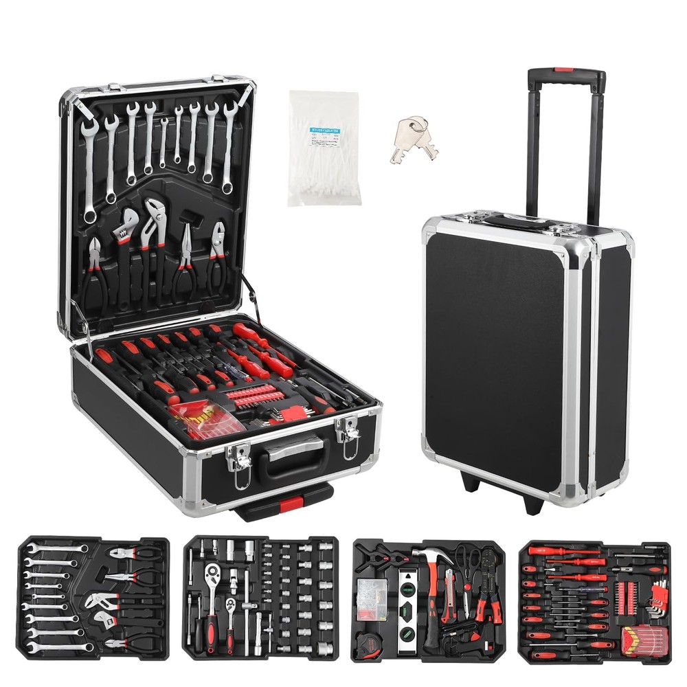 800 PCS Rolling Tool Kit with Wheels Mechanic Tool Set with Drill