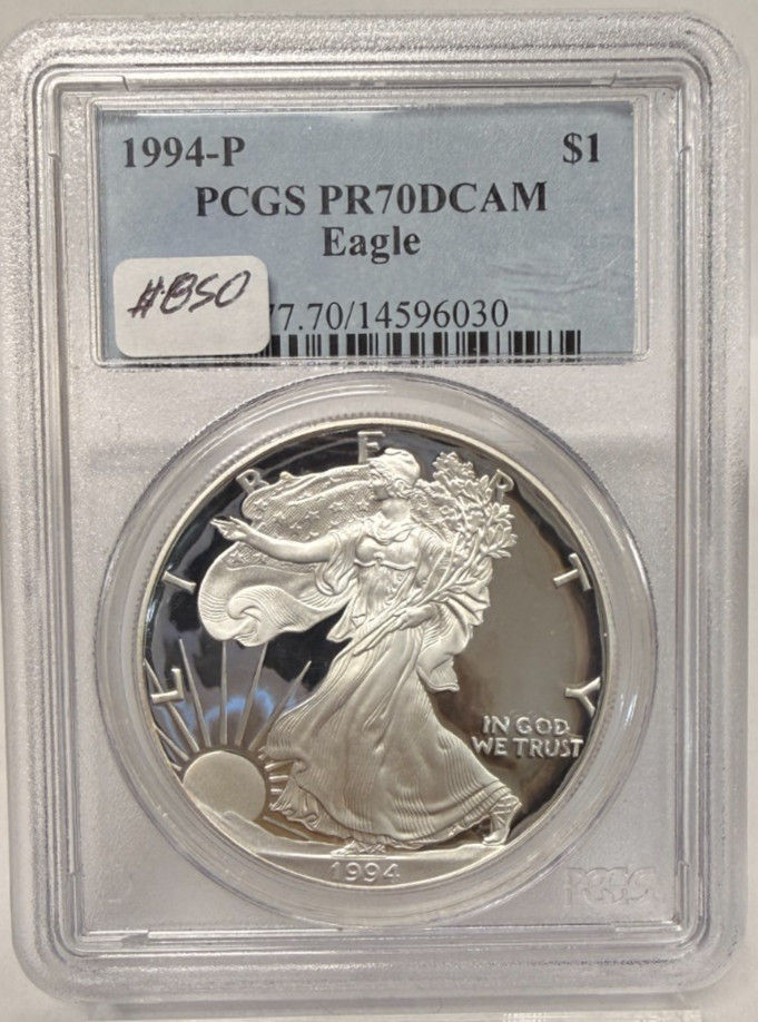 1994 P AMERICAN SILVER EAGLE $1 PROOF PCGS PR 70 DCAM