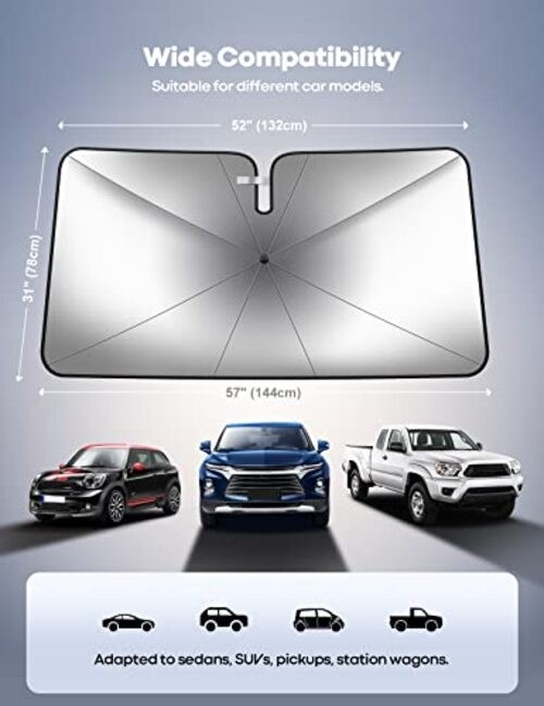 Lamicall Car Windshield Sunshade Umbrella - Foldable Car Windshield Sun Shade