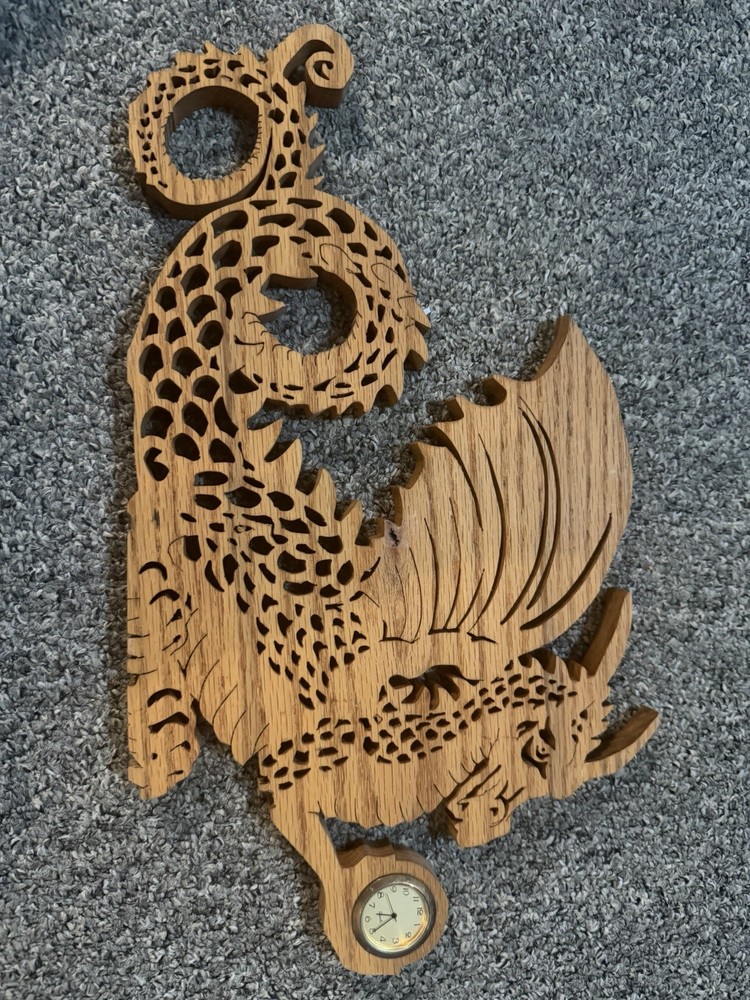 Solid Wood Carved Dragon Clock